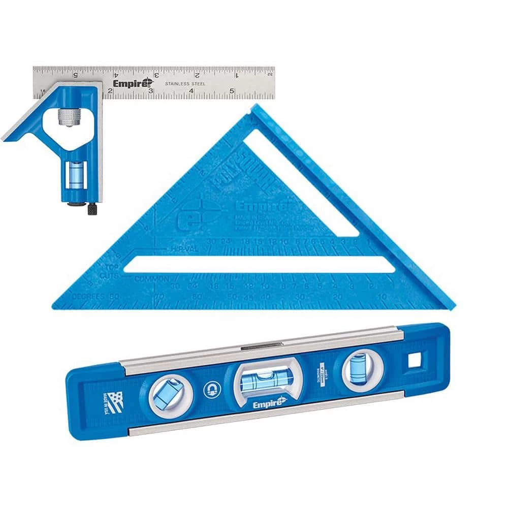 6 in. Pocket Combination Square and 7 in. Polycast Rafter Square with 9 in. True Blue Professional Torpedo Level by Empire 3 6 in. Pocket Combination Square and 7 in. Polycast Rafter Square with 9 in. True Blue Professional Torpedo Level by Empire