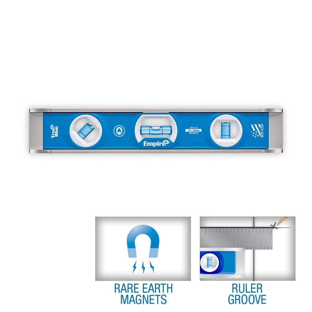 10 in. True Blue Rare Earth Magnetic Torpedo Level by Empire 3 10 in. True Blue Rare Earth Magnetic Torpedo Level by Empire