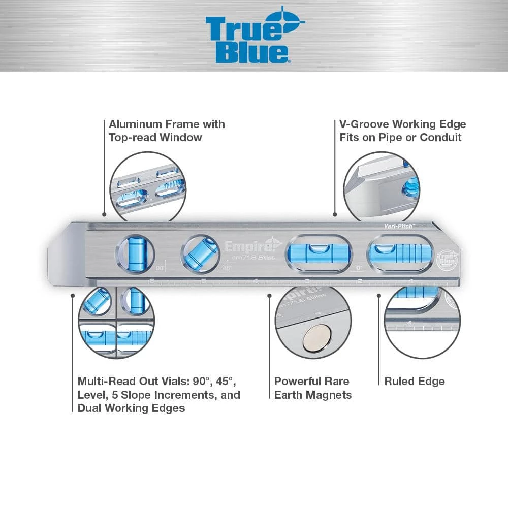 8 in. True Blue Magnetic Billet Torpedo Level by Empire 4 8 in. True Blue Magnetic Billet Torpedo Level by Empire - Image 2