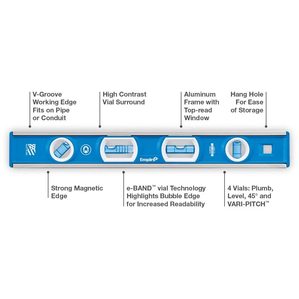 True Blue 12 in. Magnetic Tool Box Level by Empire 4 True Blue 12 in. Magnetic Tool Box Level by Empire - Image 2
