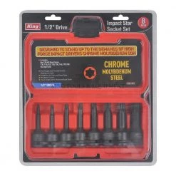 1/2 in. Drive Impact Socket Set, CR-MO, External Torx (T30-T80) with Case (8-Pieces) by KING