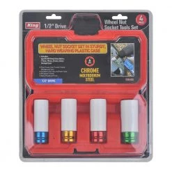 1/2 in. DR Wheel Nut Socket Set with Case, 6-Point Hex (17 mm to 22 mm) METRIC, CR-MO STEEL (4-Pieces Set) by KING