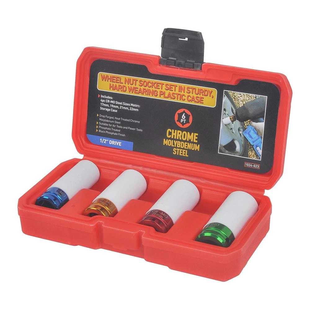1/2 in. DR Wheel Nut Socket Set with Case, 6-Point Hex (17 mm to 22 mm) METRIC, CR-MO STEEL (4-Pieces Set) by KING 4 1/2 in. DR Wheel Nut Socket Set with Case, 6-Point Hex (17 mm to 22 mm) METRIC, CR-MO STEEL (4-Pieces Set) by KING - Image 2