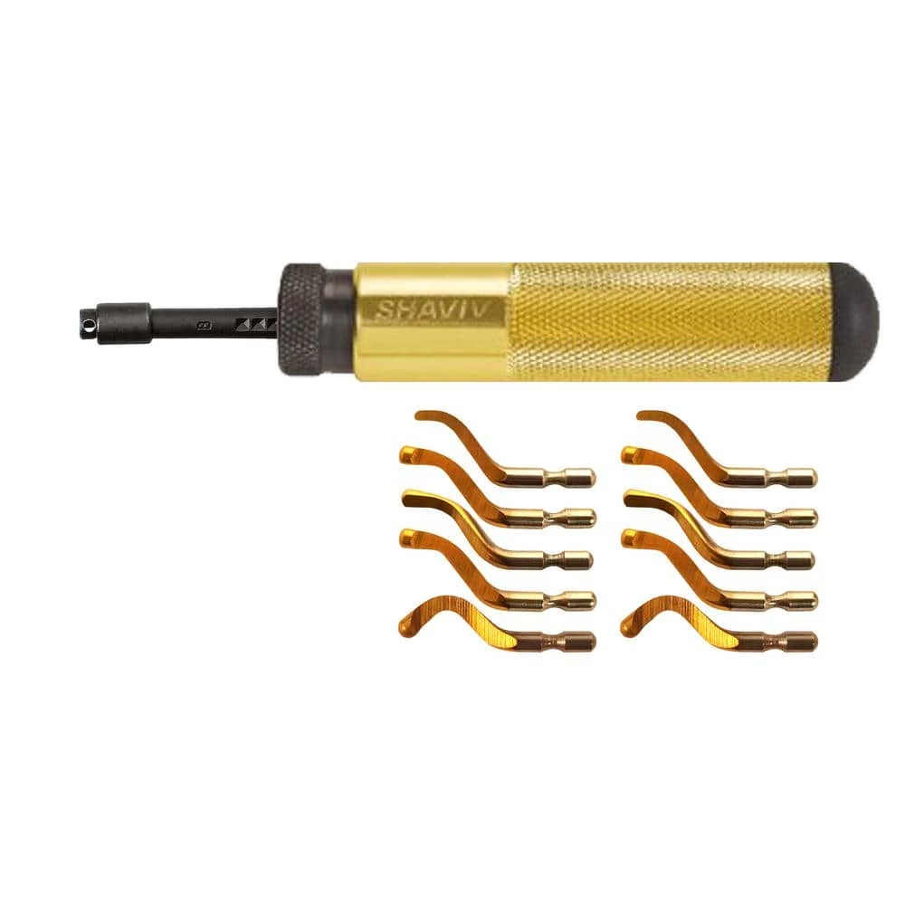 B Tin Coated Deburring Set with Aluminum Handle, B Blade Holder and 2 Each of B10P, B11P, B12P, B20P, B30P Blades by SHAVIV 3 B Tin Coated Deburring Set with Aluminum Handle, B Blade Holder and 2 Each of B10P, B11P, B12P, B20P, B30P Blades by SHAVIV